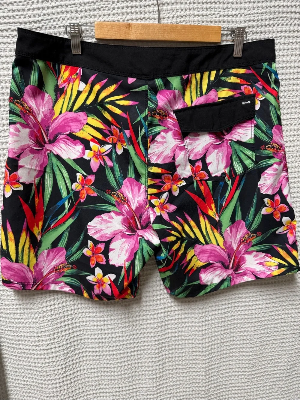 Hurley Black Floral Board Shorts with Pink & Yellow Accents
